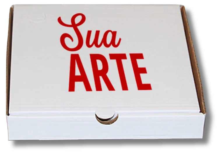 Caixa de pizza quadrada branca com a arte do cliente impressa na tampa