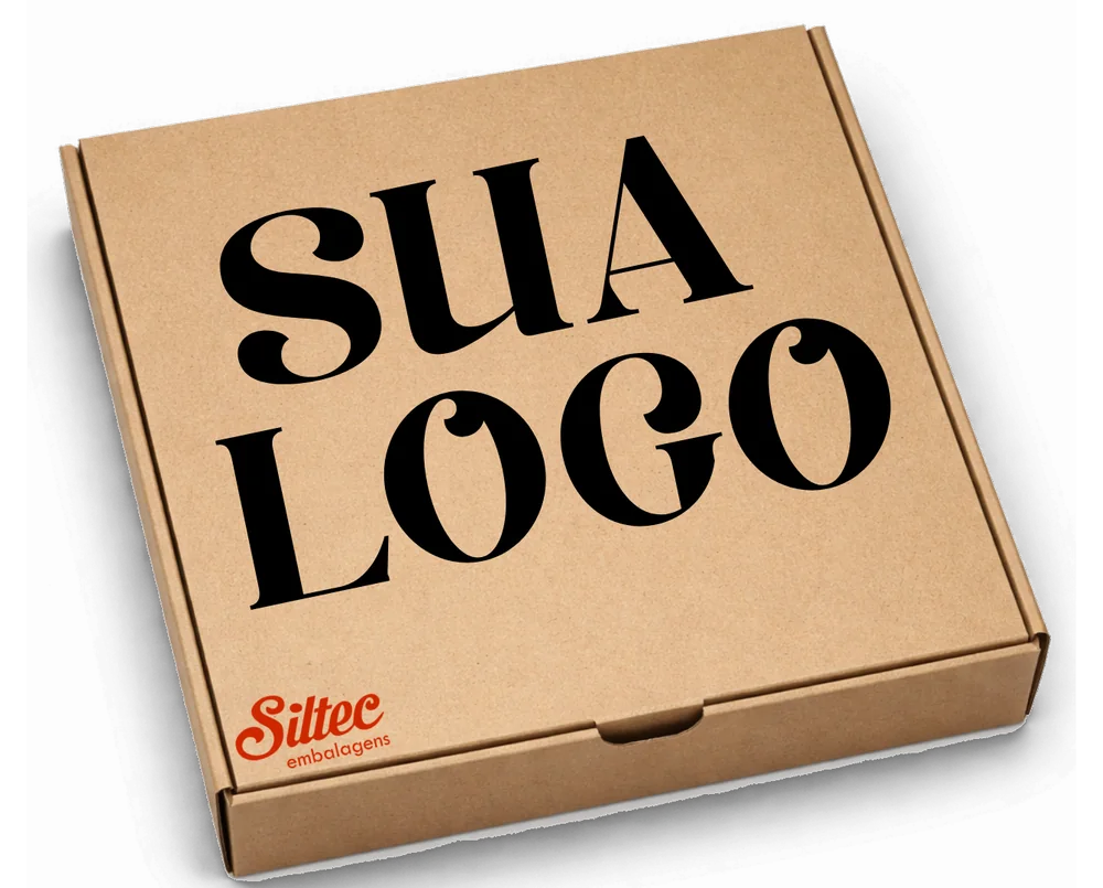 Caixa kraft para salgados com a logo do cliente impressa na tampa